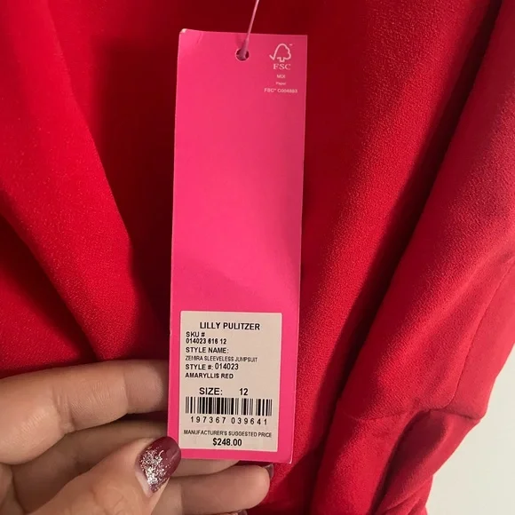Lilly Pulitzer Zemira Sleeves Jumpsuit, Red, Size 12 - Picture 3 of 9